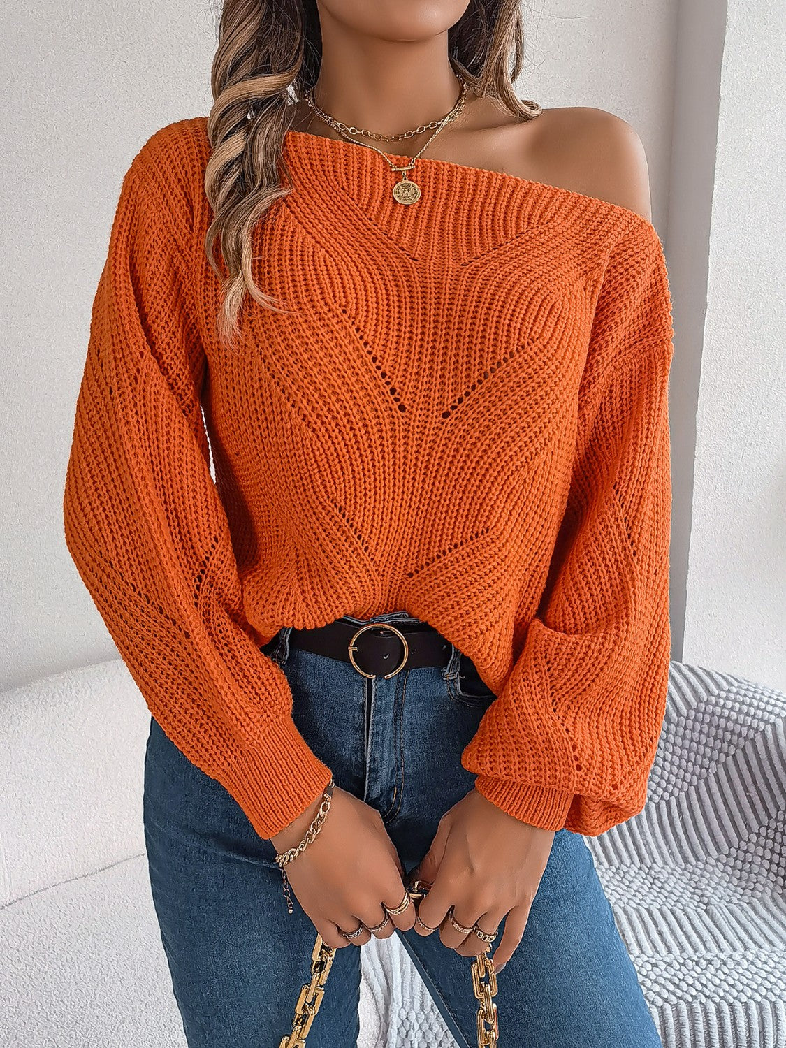 Openwork Long Sleeve Sweater