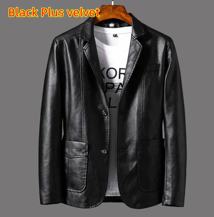 Leather Men's Autumn And Winter Jacket Thin Lapel